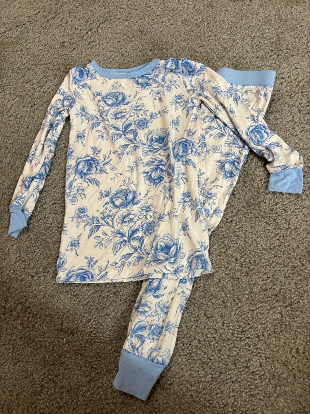 Blue Floral Kids Pajama Set - Bamboo Long Sleeve